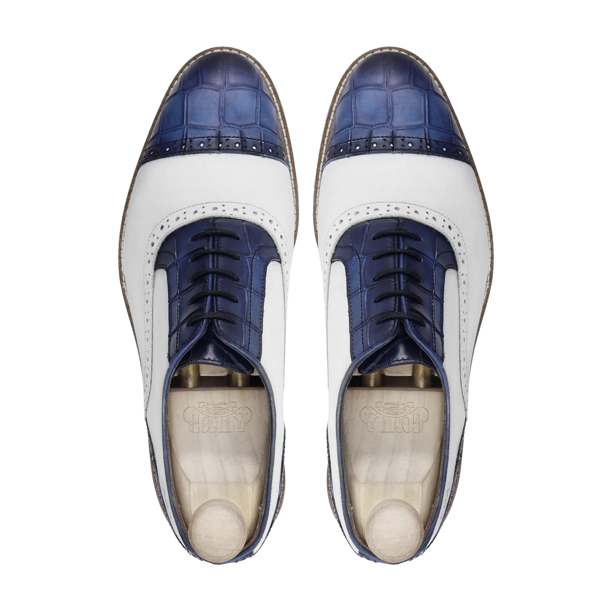 Trosa - Men's White and Blue Calf Leather Oxford Shoe - Image 3