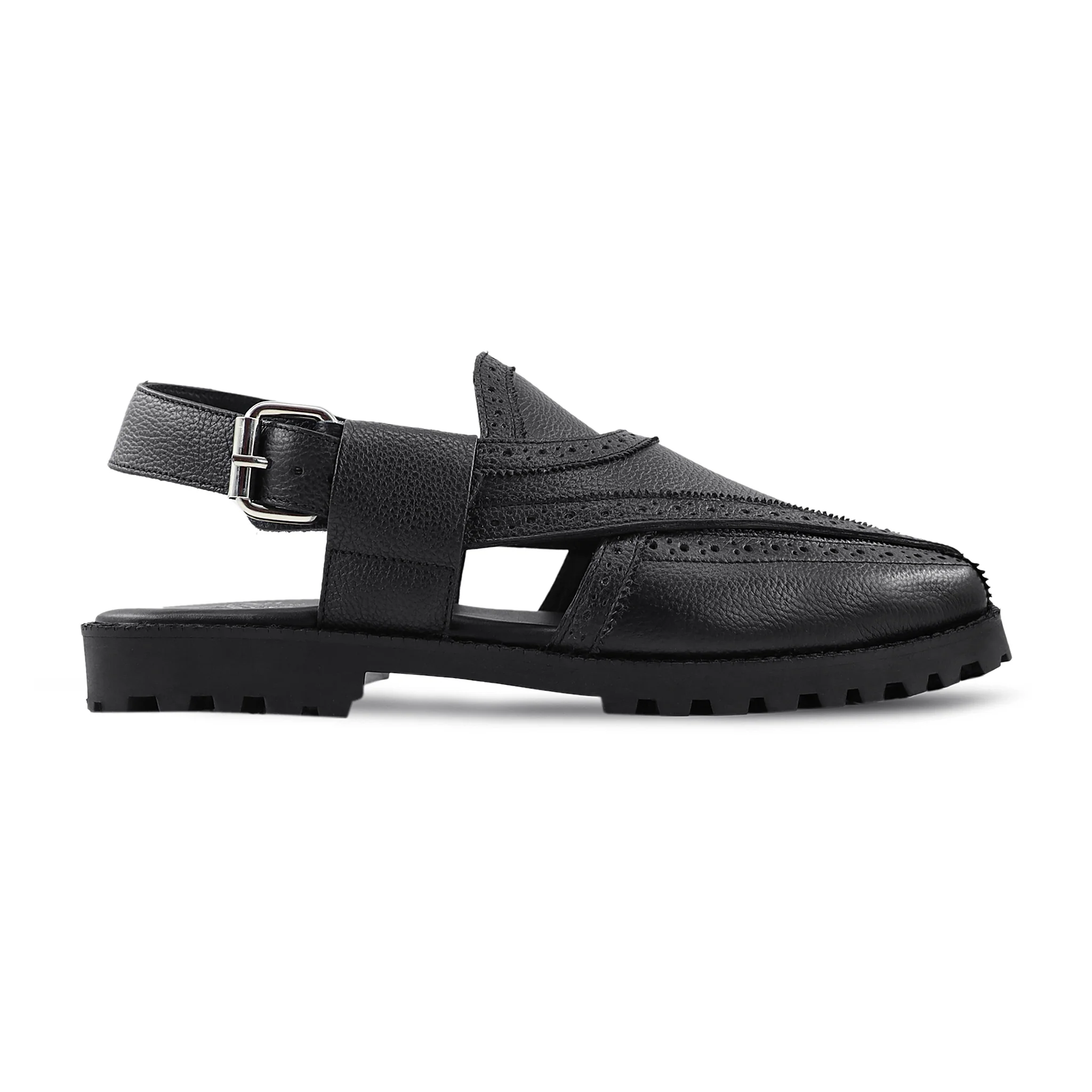 Tyke - Men's Black Pebble Grain Leather Sandal - Image 2