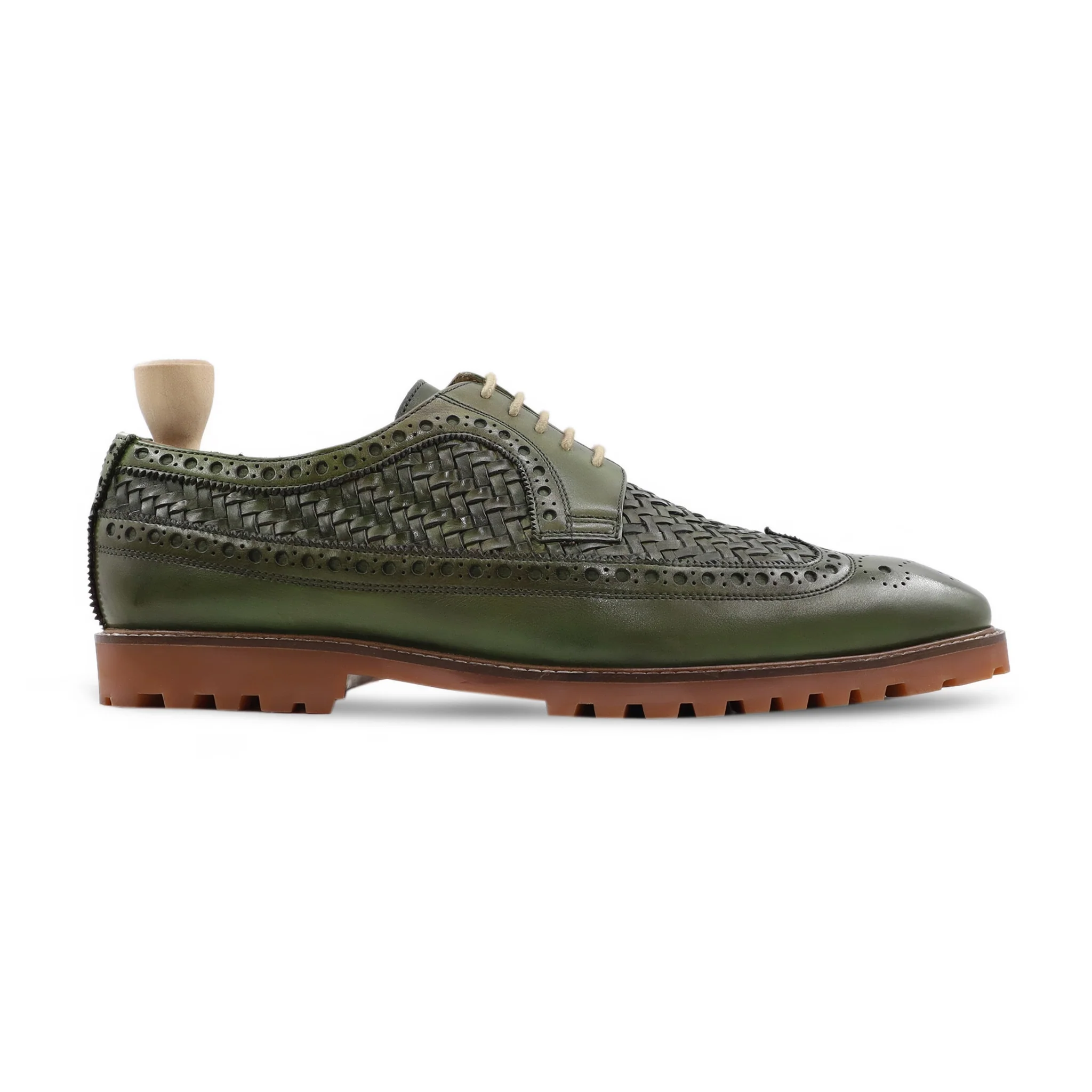 Valencia - Men's Green Calf and Hand Woven Calf Leather Derby Shoe - Image 2