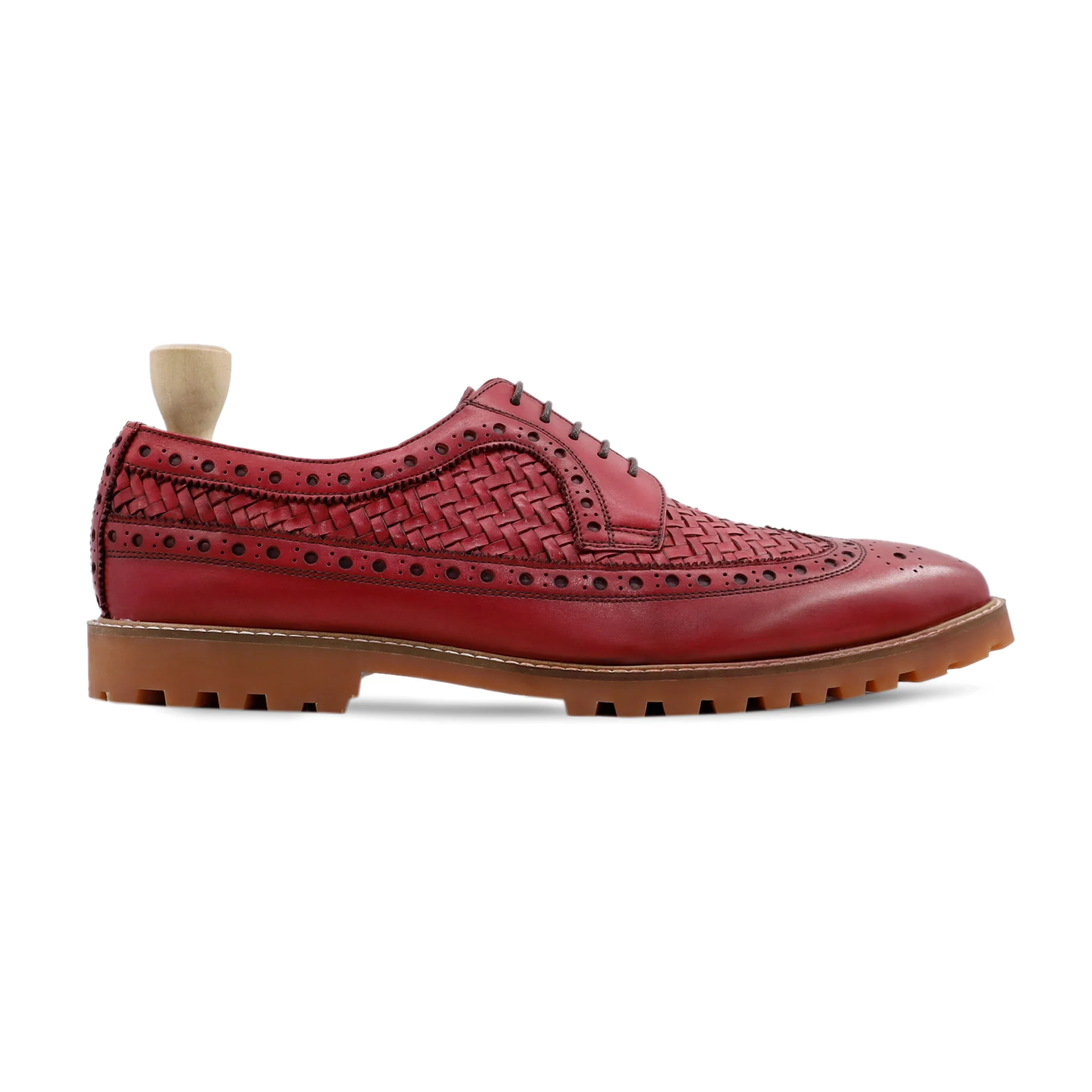 Wenta - Me's Oxblood Calf And Hand Woven Calf Leather Derby Shoe - Image 2