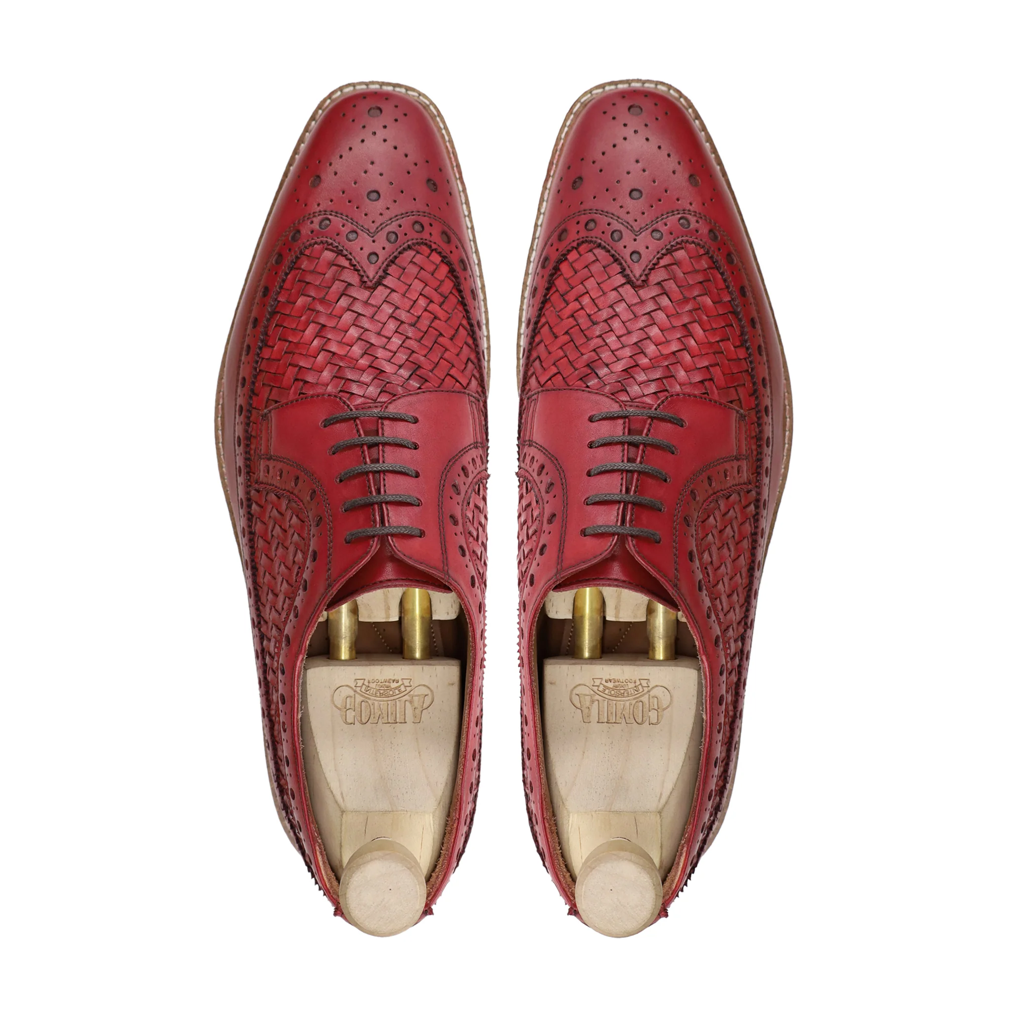 Wenta - Me's Oxblood Calf And Hand Woven Calf Leather Derby Shoe - Image 3