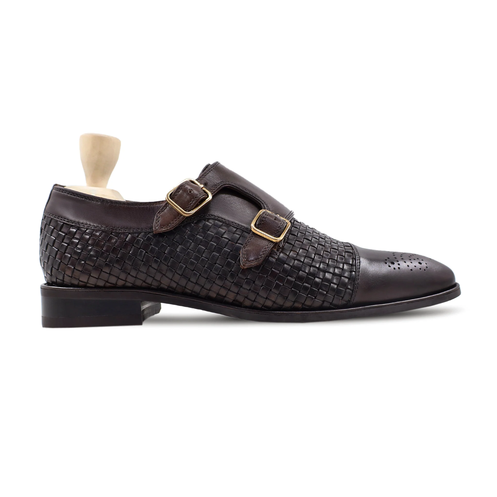 Wovand - Men's Dark Brown Hand Woven Calf Leather Double Monkstrap - Image 2