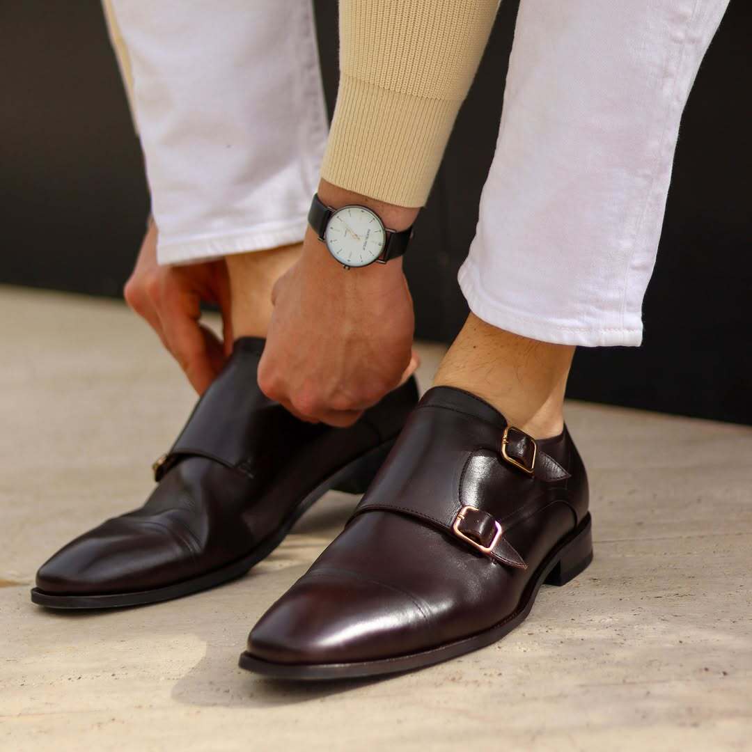 Yenz - Men's Dark Brown Calf Leather Double Monkstrap - Image 5