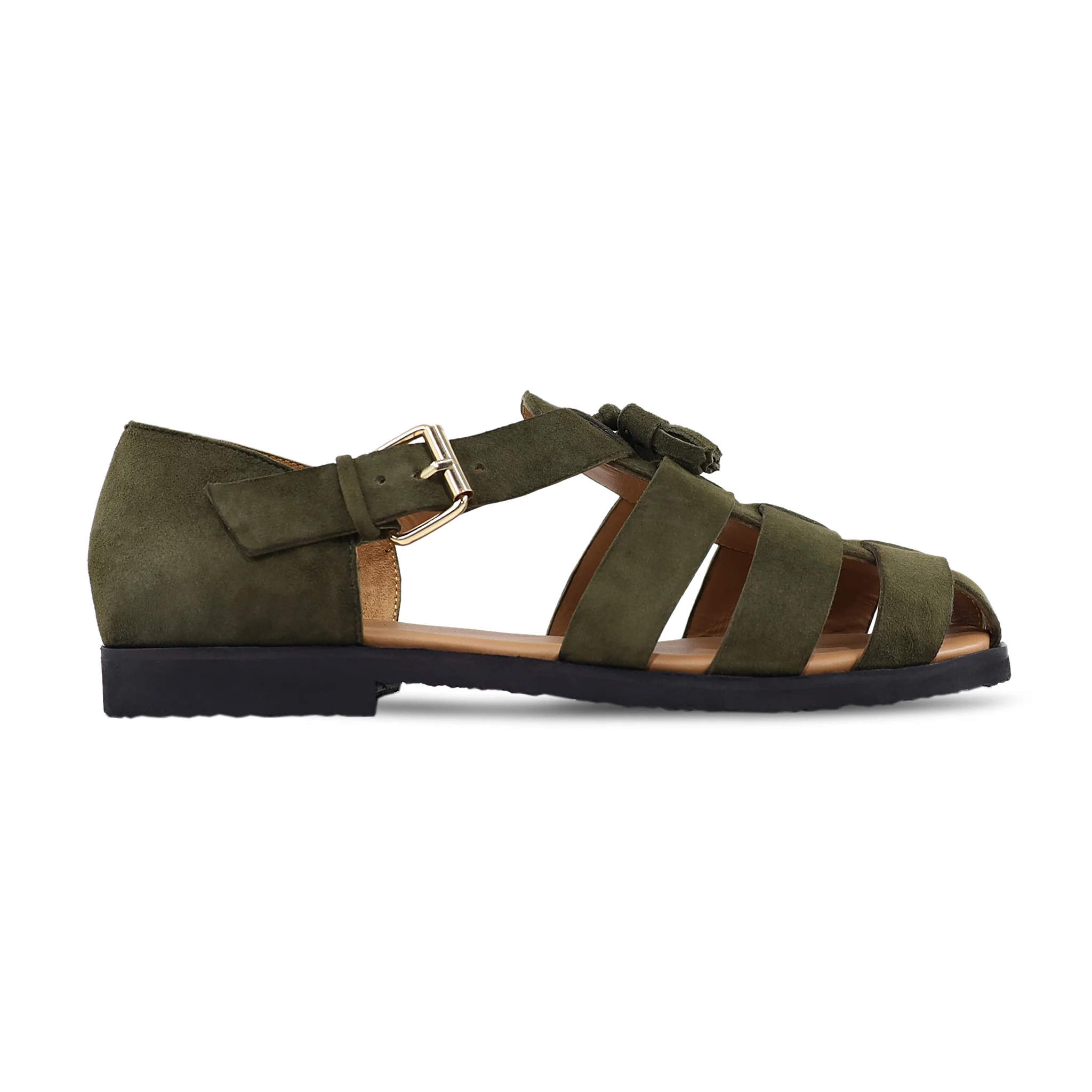 Zilpah - Men's Olive Green Kid Suede Sandal - Image 2
