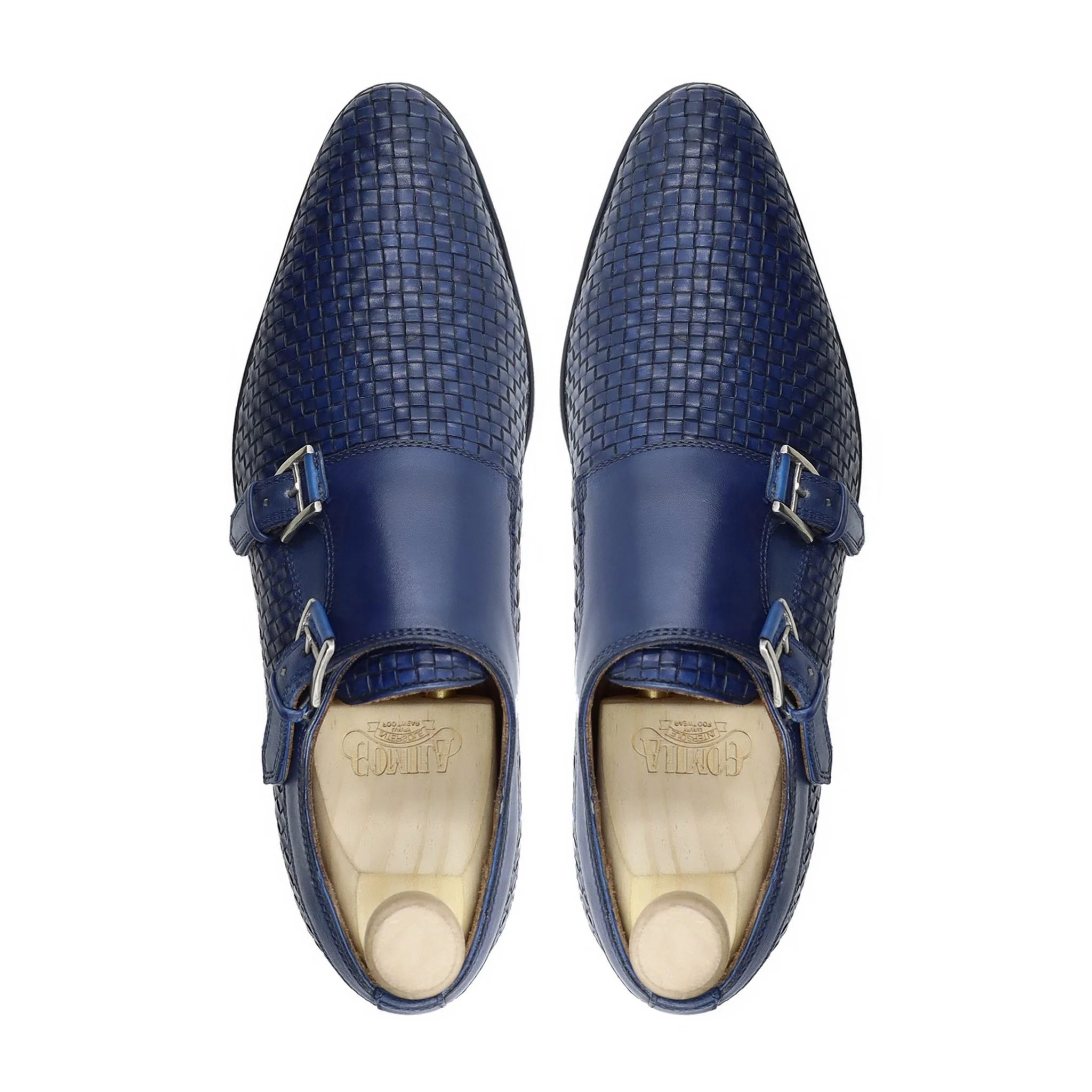 Zonite - Men's Blue Hand Woven Calf Leather Double Monkstrap - Image 3